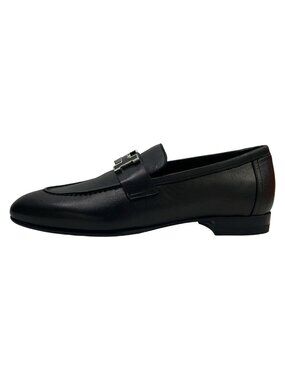 Hermes Loafers Moccasins Paris Black H Silver
